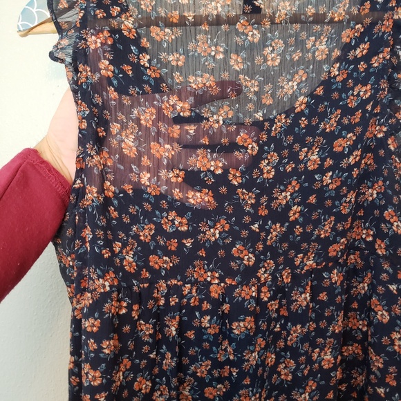 Forever 21 Navy Floral Babydoll 90s Retro Dress L - Picture 2 of 7